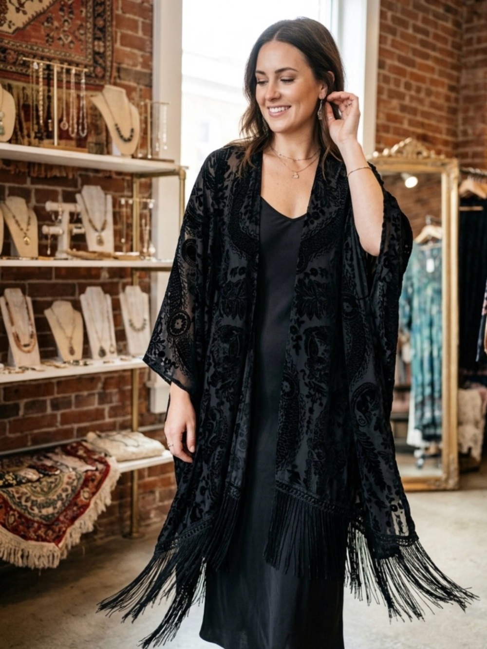 torrid Burnout Velvet Fringe Kimono Shrug